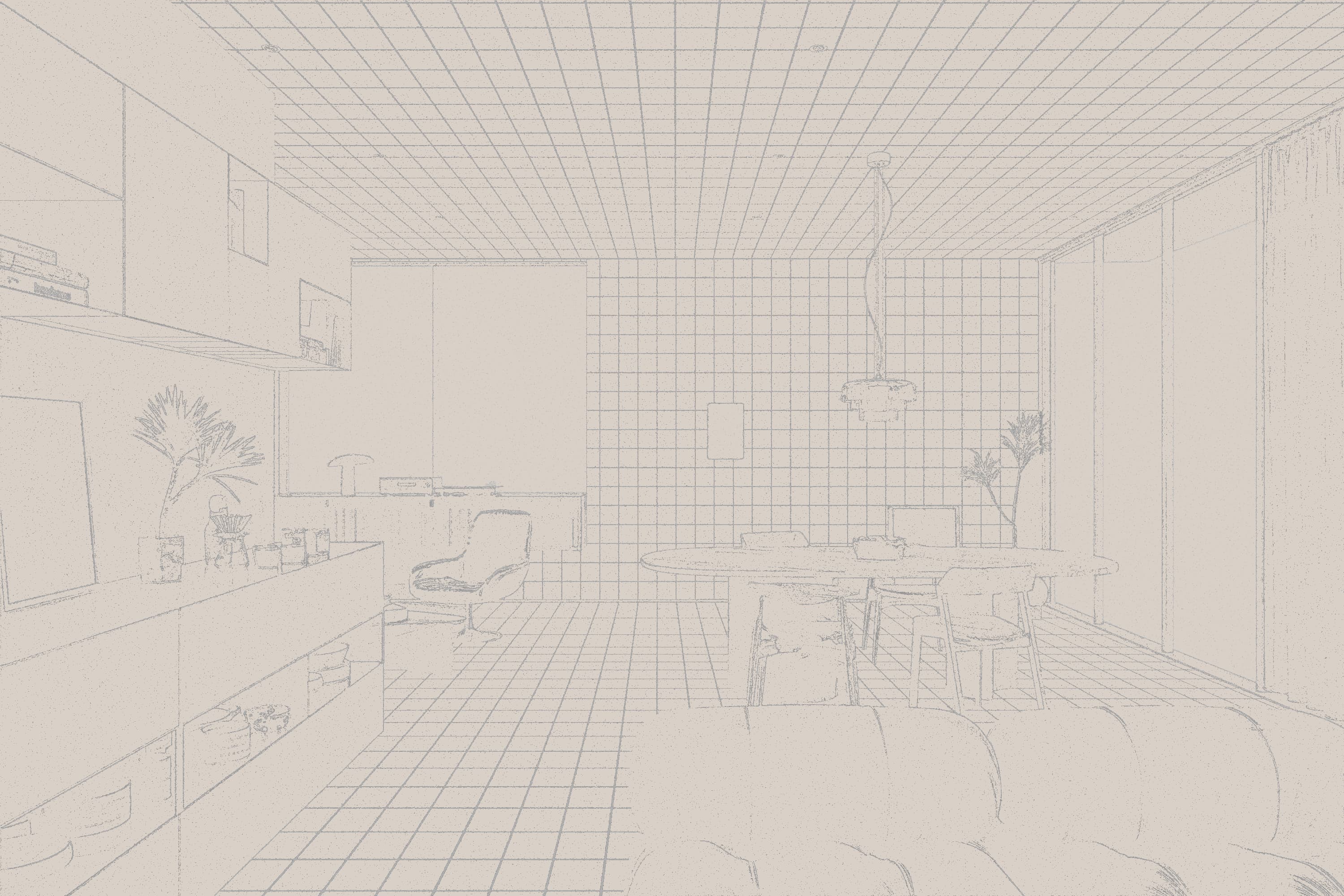 Living room CGI outlines